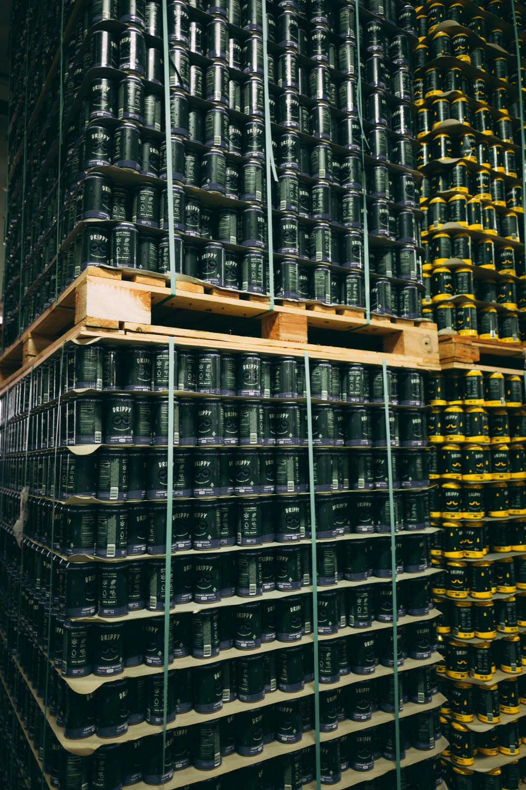 Palletised cans in storage ready for dispatch